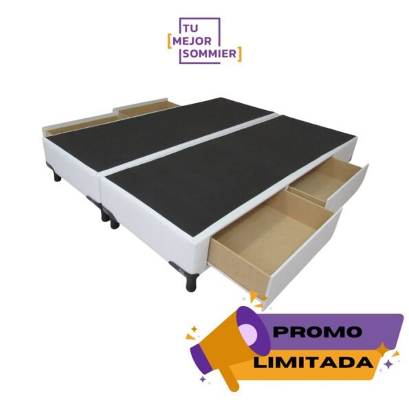 Base Sommier 2 Plazas Con Cajones 140x190 Ecocuero Blanco