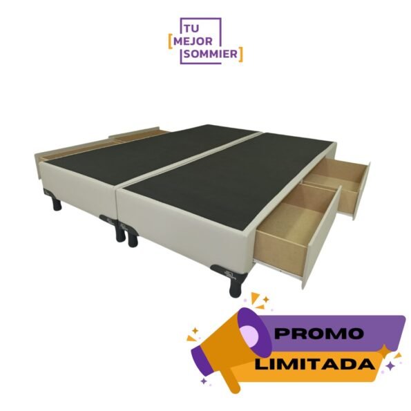 Base Sommier 2 Plazas Con Cajones 140x190 Ecocuero Champagne