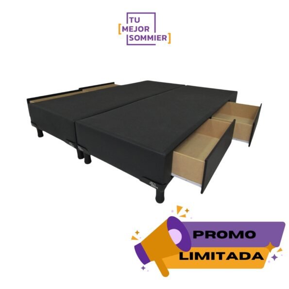 Base Sommier 2 Plazas Con Cajones 140x190 Ecocuero Negro